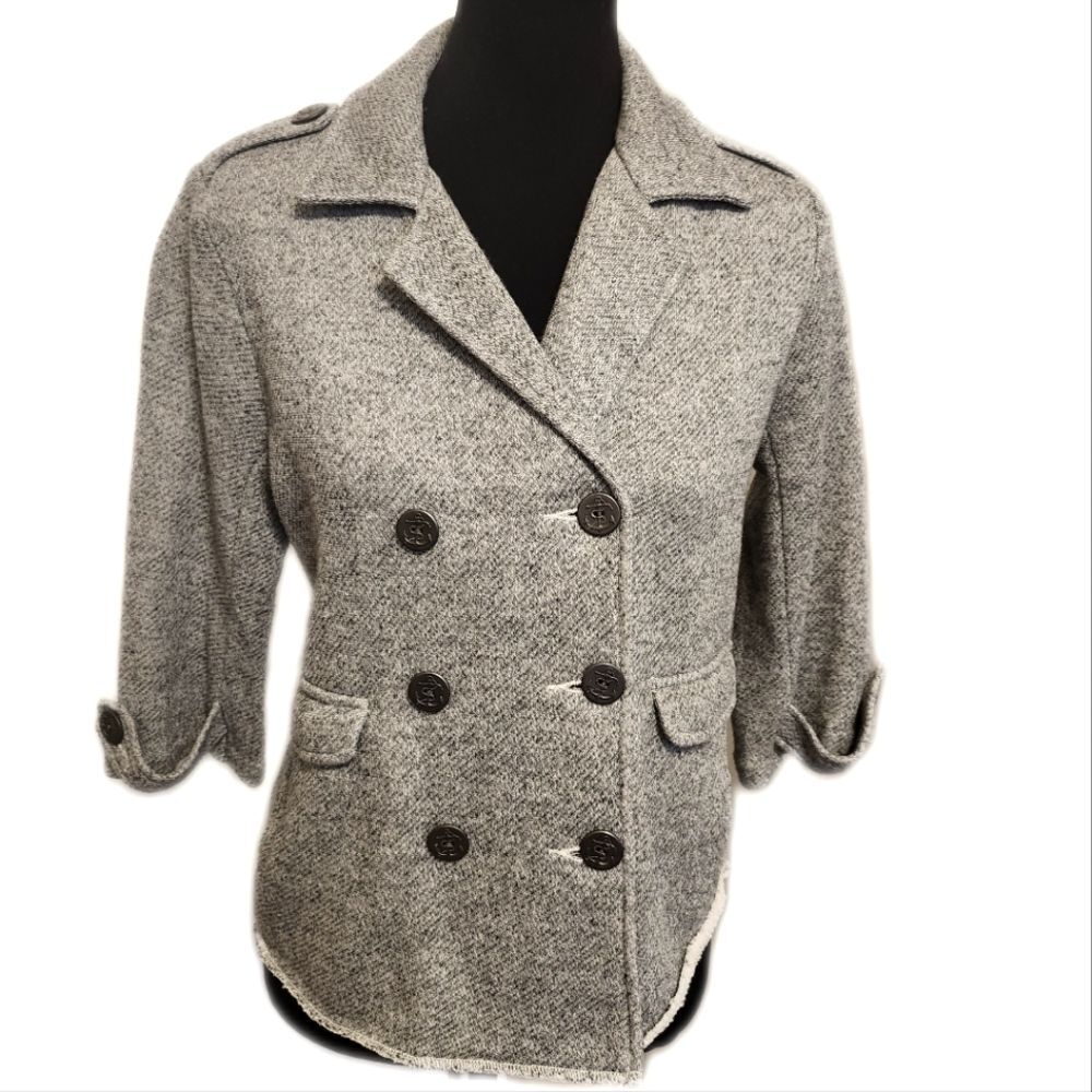 CAbi Style #393 The Shrunken Pea Coat, Gray, Double Breasted, Soft, S